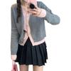 Cardigan de tricô falso de duas peças com gola V em cores combinadas para mulheres, novo design da primavera de 2024, suéter casaco pequeno que afina