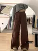 Jeans de trabajo beige para mujer talla grande, nuevos pantalones de pierna ancha rectos holgados de cintura alta para otoño e invierno para mujeres petite