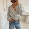 Deseo Camiseta Versátil de Color Sólido de Manga Larga para Mujer de Primavera y Otoño, Estilo Europeo y Americano, Ajustada, con Cuello en V, Suéter Cardigan de Moda