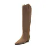 Botas de Tacón Alto Alargadoras de Piernas Invisibles 2026 Otoño/Invierno Tacón de Cuña Punta Fina Piel Genuina Corte en V Botas Largas para Mujer