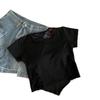 Top de Tirantes Traseros Estilo Chica Dulce y Puramente Sexy para Mujer, Camiseta de Verano con Encaje Hueco de Manga Corta, Único y Sorprendentemente Hermoso