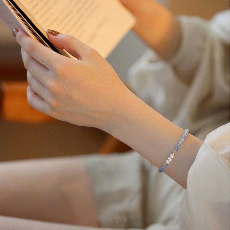 海蓝宝手链女14k注金时尚通勤小众复古轻奢天然淡水珍珠手饰新款