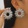Amazon Transfronterizo Pendientes de Girasol Redondos Huecos con Pliegues Metálicos de Aguja Plateada Pendientes de Moda Simples de Gama Alta