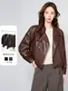 Chaqueta de cuero biker corta de piel de cordero para mujer, otoño/invierno 2026, con cuello de solapa, corte holgado, fresca y elegante, negra, tacto de alta gama, abrigo de corte holgado