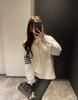 Cárdigan de Punto de Lana a Rayas de Cuatro Barras Ropa para Mujer Old Qian Feng Suéter con Capucha Holgado Abrigo para Mujer Otoño e Invierno