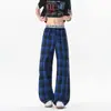 Pantalones casuales a cuadros rojos estilo retro americano para hombre, marca de moda, fluidos, ligeramente acampanados, pantalones hasta el suelo, pantalones a cuadros de pierna recta para personas altas