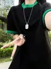 Camiseta de Verano para Hombre de Manga Corta con Bloques de Color Estilo Americano, Moderna, Holgada, Cuello Pequeño, Corte Limpio, Hombro Normal, Manga Media