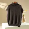 Colete Tricot de Gola Alta em Lã Cashmere Novo Outono/Inverno 2026 para Mulheres, Colete Top Liso Escovado com Lantejoulas