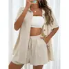 En stock 2025 Transfronterizo AliExpress Moda Pantalones Cortos Dos Camisas de Color Sólido conjunto Mujer Casual Holgado Manga Corta Fila Única