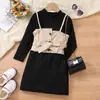 Roupas Infantis 2022 Outono Nova Chegada Moda Feminina Vestido Top Alça Base Colete Conjunto de Colete