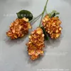 Flores artificiales de hortensia pagoda de 3 cabezas, fabricante mayorista de hortensias artificiales, flores de seda en colores morado, amarillo, rojo, blanco y champán, tallos individuales