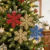 Decoraciones de Navidad 10CM piezas de copo de nieve, piezas de copo de nieve de plástico con purpurina, adorno colgante de copo de nieve hueco para decoración de árbol de Navidad