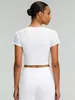Camiseta de Yoga de Manga Curta de Verão com Bojos Removíveis, Gola Redonda, Ajustada ao Corpo, Modeladora, de Secagem Rápida, Top para Corrida e Fitness