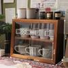 Caixa de Armazenamento para Caneca de Café de Mesa Conjunto de Chá Armário de Exibição Madeira Maciça Copo de Água Cosmético Vintage de Madeira com Tampa