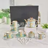Juego de Café de Porcelana de Alto Valor Familia Fan Retrato con Fondo Verde Tetera Taza Platillo Azucarero para el Hogar Té de la Tarde Regalo