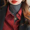 Camiseta de Base Rayada con Cuello de Pico De Rong para Mujer, Manga Larga, Nuevo Estilo Otoño e Invierno 2026, Corte Ajustado, Top Cálido