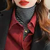 Camiseta base térmica de polar para mujer con cuello alto, nuevo estilo otoño e invierno 2026, camiseta de rayas cálida ajustada de venta caliente europea