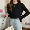 Entrega em peça única cor sólida gola redonda suéter de malha para usar por baixo feminino outono simples elegante manga longa top de alta qualidade que combina com tudo