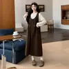 Nuevo Conjunto de Dos Piezas Coreano Estilo Otoño/Invierno 2026 Vestido Elegante sin Mangas con Cintura Ceñida para Adelgazar + Top de Lunares Premamá