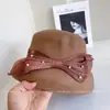 Sombrero de Lana con Pantalla de Lámpara y Lazo de Seda y Lino Estilo Hepburn para Mujer, Elegante Sombrero Cubo de Lujo Ligero de Invierno, Versátil Elegante Sombrero Cloche