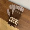 Luvas de lã tricotada jacquard vermelhas de Natal, duas peças removíveis, para mulheres, outono e inverno, à prova de frio, quentes, para andar, tela sensível ao toque