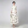 Vestido de Noche Transfronterizo Europeo y Americano con Estampado Floral y Dobladillo Amplio, Ropa de Alta Gama para Madres, Vestido para Banquetes de Boda, Adecuado para el Uso Diario y Fiestas
