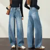 Jeans Retro Azules Ajustados de Corte Curvo para Mujer, Novedad Primavera y Otoño 2026 de Cintura Alta, Holgados Rectos Versátiles, Pantalones Largos