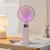 Ventilador de Mano de Verano Simple e Inteligente con Pantalla Digital, Velocidad Ajustable Continuamente, con Base de Soporte, Ventilador de Escritorio con Luz