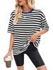 Camiseta de verano holgada informal a rayas con cuello redondo y media manga para mujer, Amazon TK 2025, transfronteriza entre Europa y América