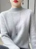 Suéter Tricot Casual de Gola Alta Meia-Calça Cor Sólida Manga Longa para Mulheres, Outono e Inverno Simples Versátil Grosso Quente Suéter Pulôver