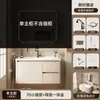 Incluye instalación: Juego de gabinete de baño inteligente de aleación de aluminio tipo panal con arco redondo, con cajones, lavabo y lavabo integrado para el baño