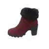 Botas de Moda de Salto Alto Quentes com Forro de Lã Transfronteiriças para Mulheres, Botas de Algodão Grossas de Inverno em Camurça, Tamanho Grande, Salto Bloco, Acabamento em Pelo