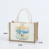 Bolsa de arpillera en blanco personalizada con cuerda de algodón pintada a mano, Bolsa de compras de yute de un solo hombro para bricolaje con cremallera, Bolsa de arpillera tipo tote con patchwork vintage