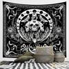 Tapiz de tela con fondo de calavera en blanco y negro con explosiones transfronterizas, ambiente moderno, decoración de habitación de Halloween, tela para mesita de noche