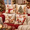 Cojín de Sofá Muñeco de Nieve Árbol de Navidad Alce Santa Impresión Funda de Cojín Decorativo Navideño para Sofá Dormitorio