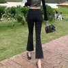 Calça Feminina Jeans Micro Preto 2024 Primavera Outono Inverno Forrada com Fleece Sete Pontos Cintura Alta Pequena Skinny Nove Pontos Flare