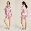 Pijama de Verano para Mujer con Rayas, Color Sólido, Pantalones Casuales Básicos para Dormir, Conjunto de Shorts de Manga Corta para Ropa de Casa de Mujer - Amazon Europeo y Americano