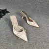 Zapatos de Tacón de Aguja Bajos con Lazo, Zapatos de Tacón Alto con Punta Abierta, Nuevos Mules de Moda Retro Franceses con Punta Fina Primavera/Verano 2025