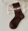 Novidade Outono Estilo Coreano Fair Isle Casa de Campo Algodão Sem Costura Meias Femininas Atacado Estilo College Soltas Meias para Gestante