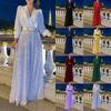 Camisa de manga comprida com decote em V, nova moda europeia e americana, elegante, cintura emagrecedora, calças largas com lantejoulas - com cinto
