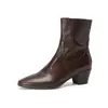Botas Finas de Couro Genuíno Versáteis de Alta Qualidade para o Dia a Dia 2026 Outono/Inverno Salto Bloco Salto Médio Bico Redondo Botas de Cano Curto de Couro Genuíno Femininas