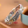 Pulsera con Personalidad de Plata Producto de Plata Pura 999.9 Floral Grabado Artístico Retro Nuevo Estilo Chino Moda Tendencia de Personalidad Pulsera