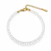 Moda Transfronteriza Europea y Americana Tobillera Sencilla de Perlas Blancas para Mujer Estilo Maduro Suave Uso Diario Joyería para el Pie Ajustable