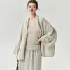 Cardigan de alta qualidade, leve, em mistura de caxemira e seda, com modelagem solta, xale de tricô, peça de outer wear feminina para outono/inverno, top regata