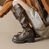 Botas Altas de Suela Gruesa para Mujer Augushiden Modelo Nuevo 2026 para Viajes a Xinjiang Botas de Jinete Adelgazantes Botas Altas Hasta la Rodilla