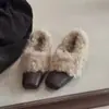 Primer encuentro Pantuflas retro de pelo Jifangtou sin cordones tacón oculto zapatos de vestir para mujer zapatos de algodón con felpa cálida zapatos Mary Jane