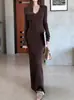2026 Nuevo Producto de Amazon Otoño/Invierno Estilo Francés Ajustado Casual Manga Larga Vestido Básico
