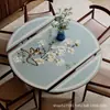 Tapete de mesa redondo dobrável estilo chinês, tapete de mesa oval, toalha de mesa de couro à prova d'água e de óleo para mesa de jantar da sala de estar, personalizável