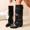 Botas altas de punta fina con remaches y hebilla de cinturón retro, nueva colección otoño/invierno 2026, botines plisados, botas de caña alta, botas de moda