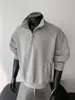 Sudadera con Media Cremallera y Cuello Alto Blanco Gris Invierno para Hombre Pulóver Tendencia Americana Holgada Casual Versátil Top Ropa de Hombre